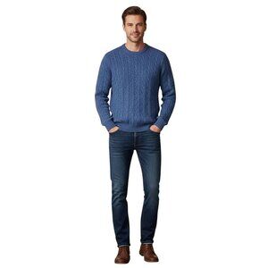 Brooks Brothers 100% Merino Wool Blue CableKnit Crewneck Pullover Sweater Size M